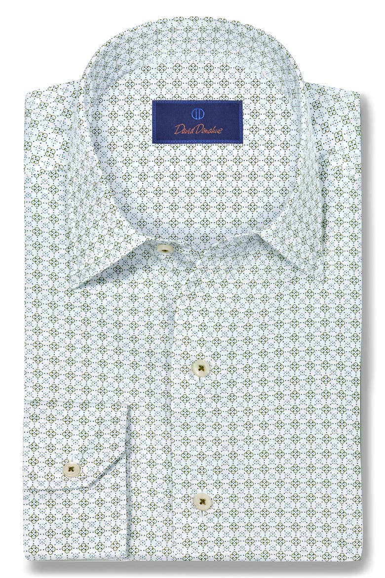 Cotton Long Sleeve Sport Shirt, Main, color, WHITE/ GREEN