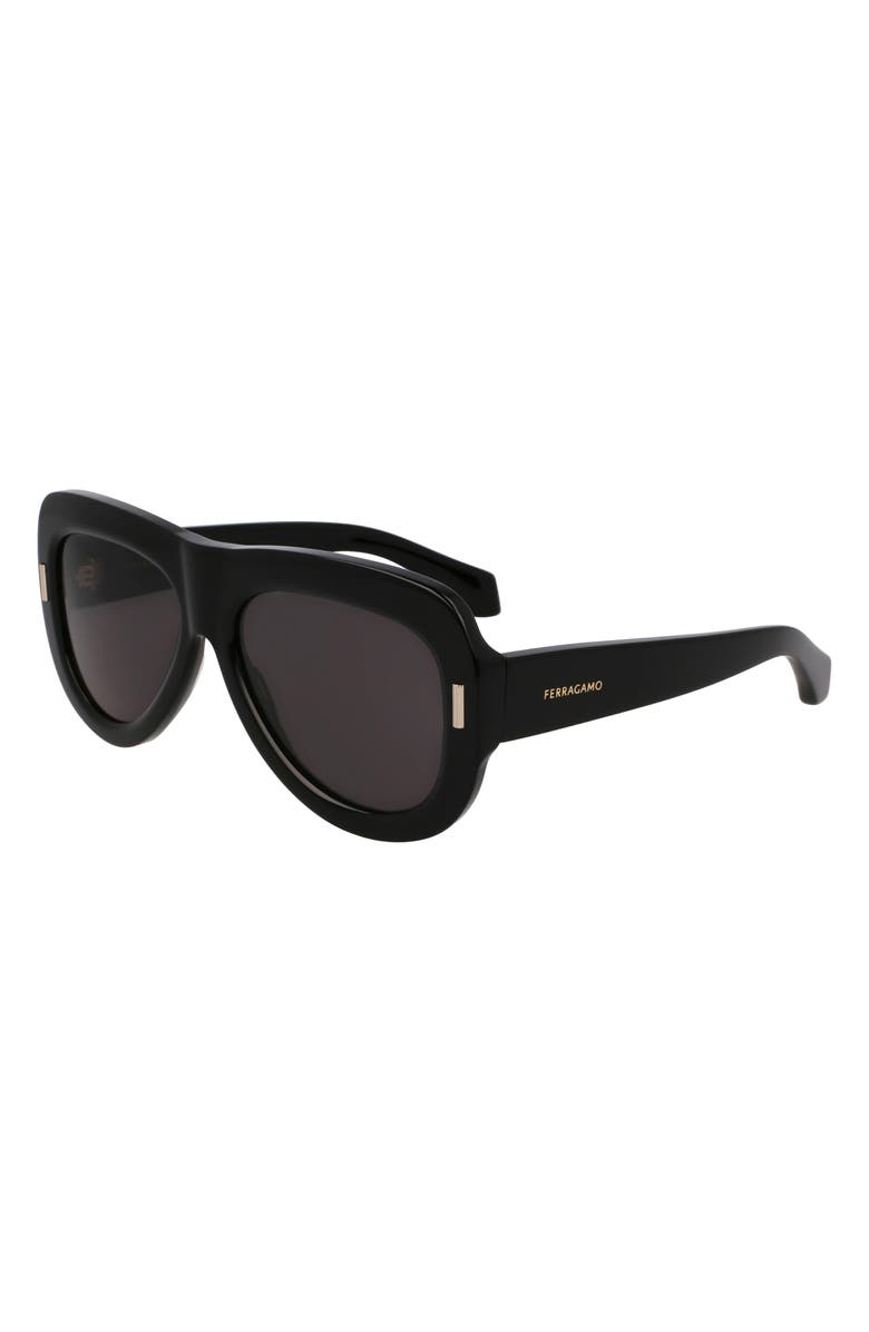 FERRAGAMO Rivets 57mm Aviator Sunglasses, Alternate, color, Black