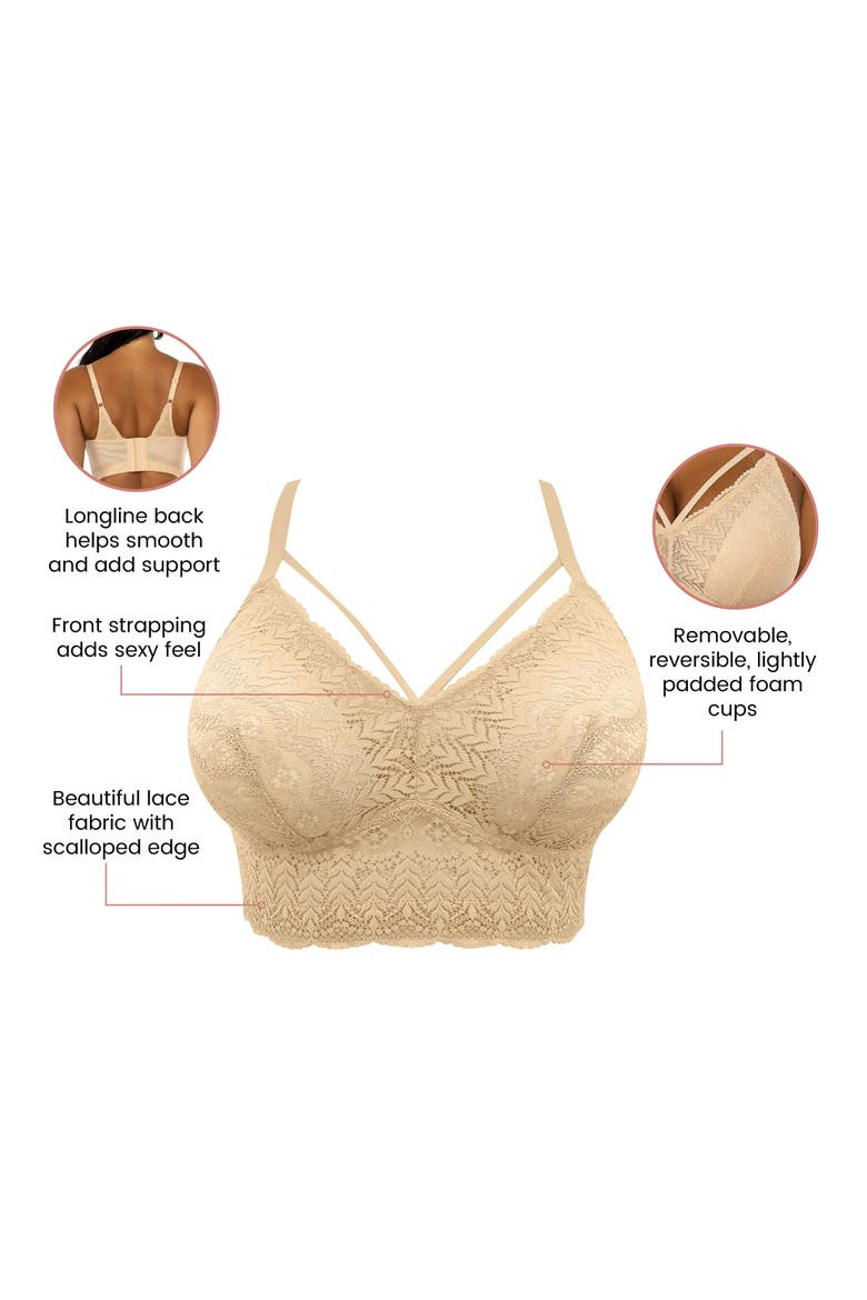 Mia Wire-Free Padded Lace Bralette, Alternate, color, Bare
