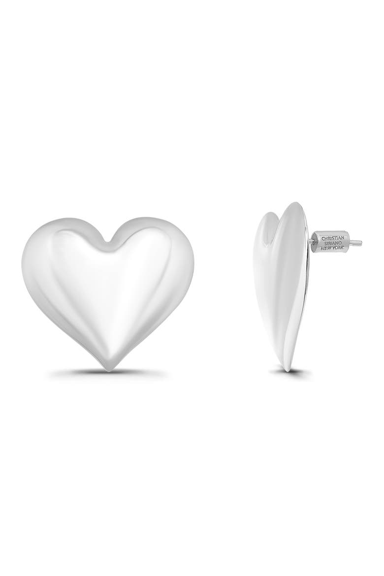 Heart Button Stud Earrings, Alternate, color, SILVER
