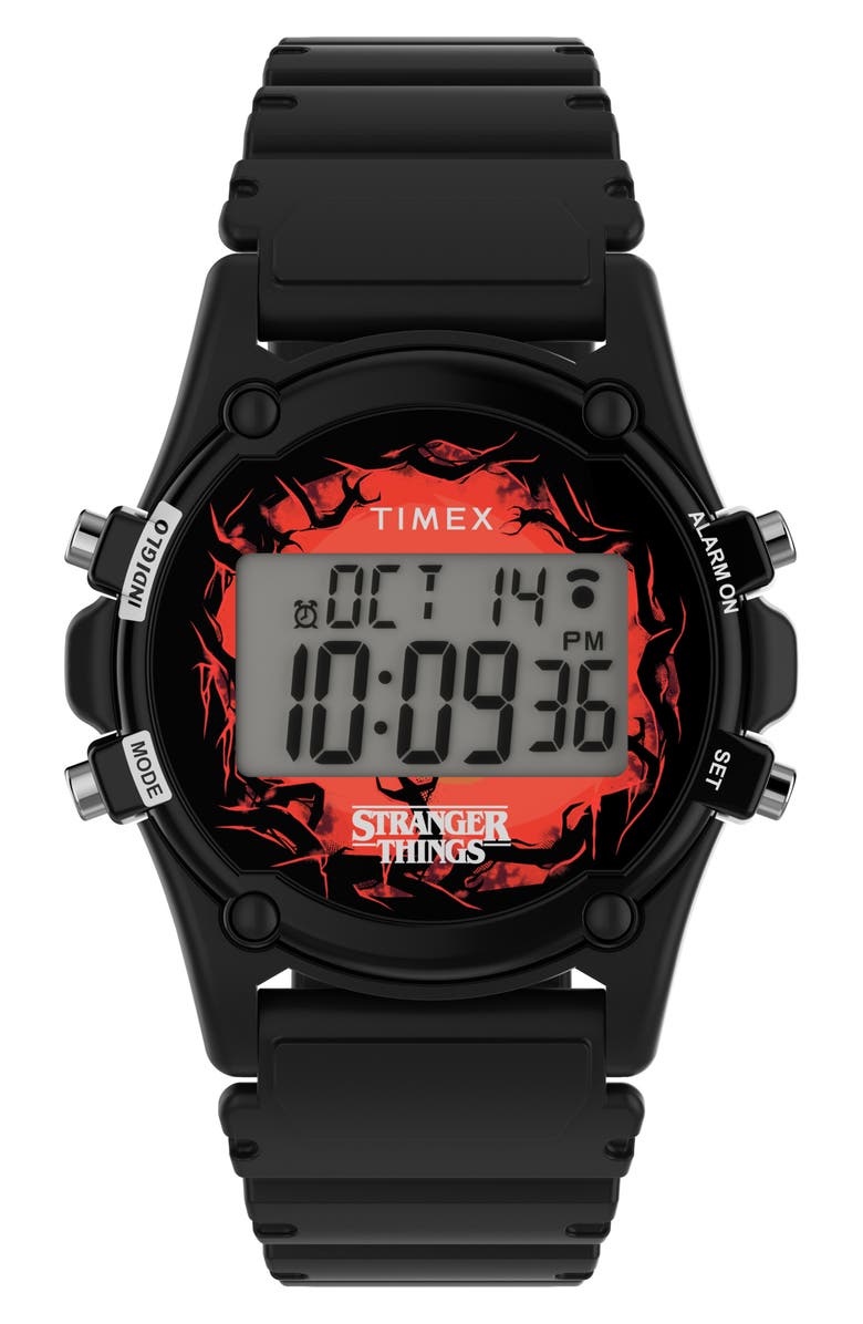Timex<sup>®</sup> x 'Stranger Things' Atlantis Chronograph Resin Strap Watch, 40mm, Main, color, 
