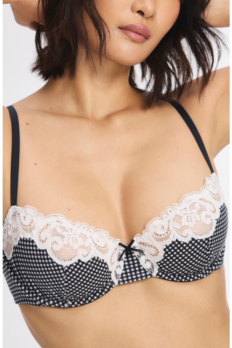 Swirly Girly Unlined Low-Cut Balconette Bra, Alternate, color, BLACK CAVIAR CHECK EFFECT
