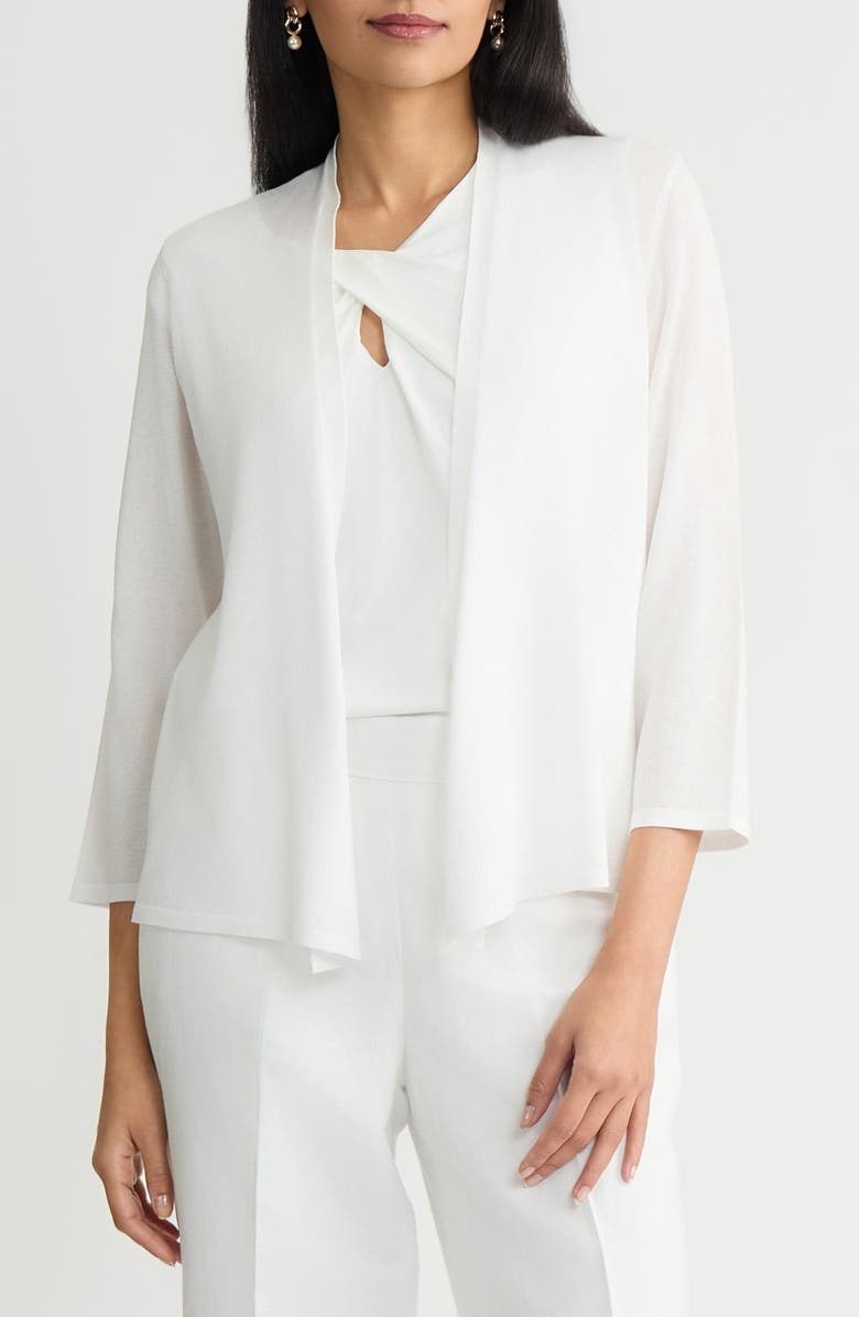 KASPER Self Edge Open Front Cardigan, Main, color, Lily White