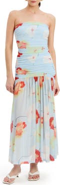 Bardot Solana Floral Strapless Mesh Maxi Dress