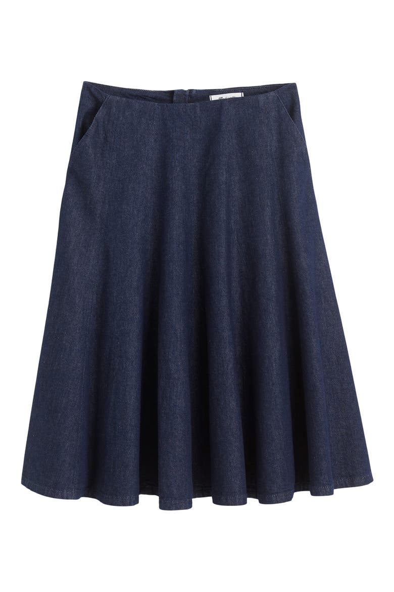 Flared Denim Midi Skirt, Alternate, color, RINSE WASH
