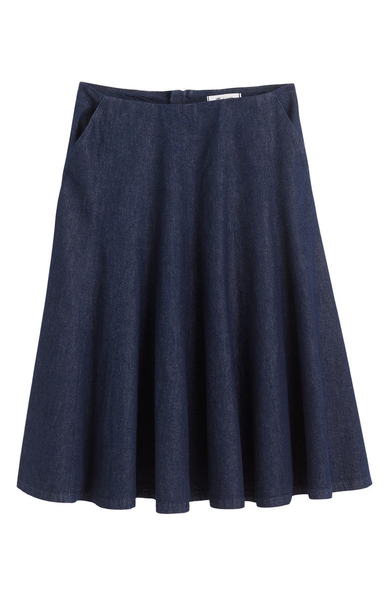 Madewell Flared Denim Midi Skirt, Alternate, color, Rinse Wash