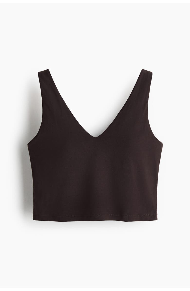 H&M Cropped Sports Top With Softmove, Main, color, Coffee Bean Brown