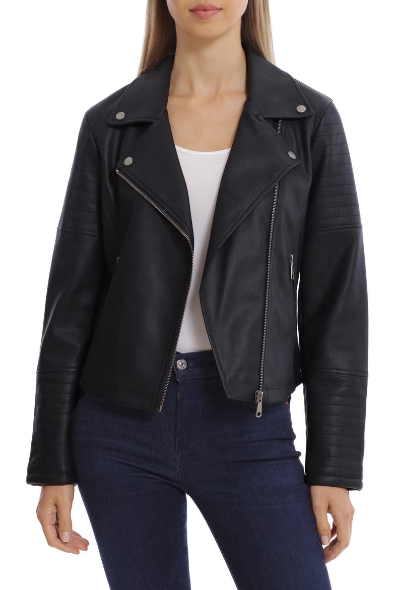 Faux Leather Crop Moto Jacket, Main, color, BLACK