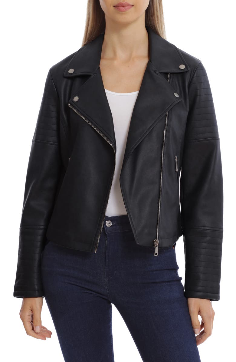 Avec Les Filles Faux Leather Crop Moto Jacket, Main, color,