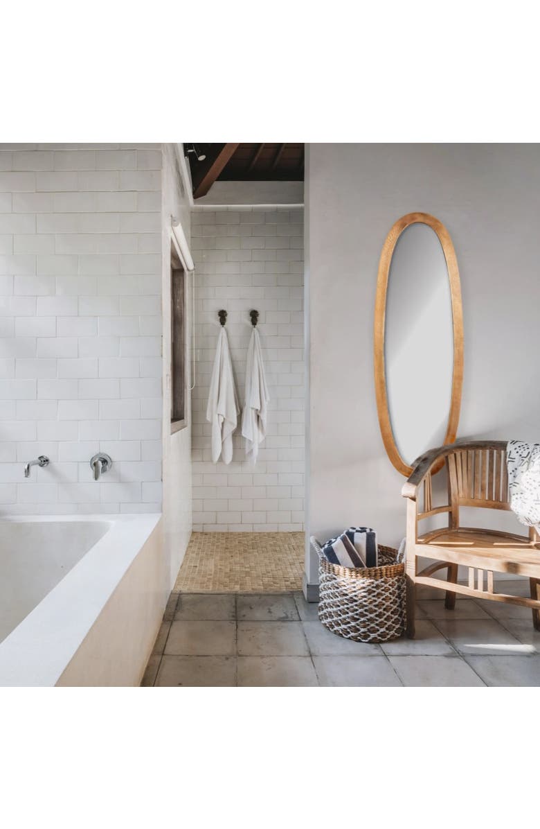 Napa Home & Garden Lamelle Antique Brass Tall Oval Glass Mirror 13" x 40", Alternate, color, Brown