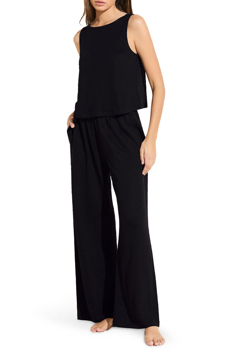 Eberjey High Waist Organic Linen Lounge Pants, Main, color, Black