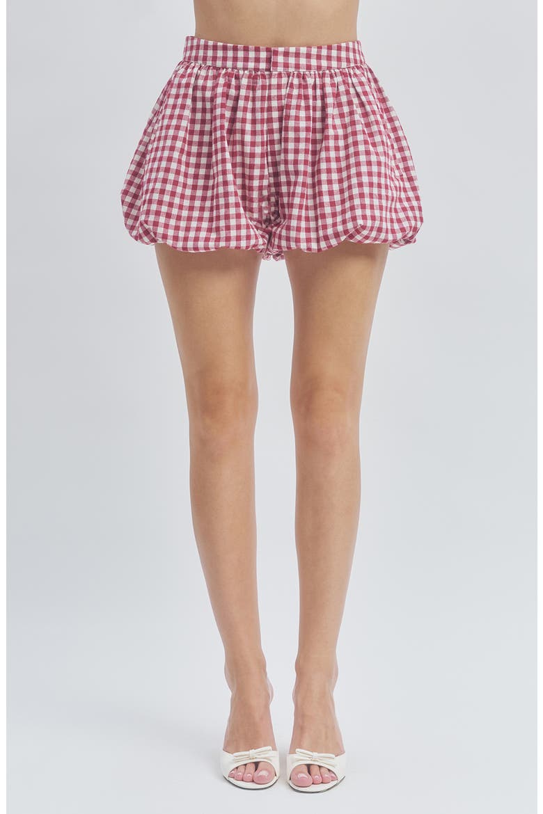 Gingham Bubble Hem Shorts, Main, color, BERRY GINGHAM