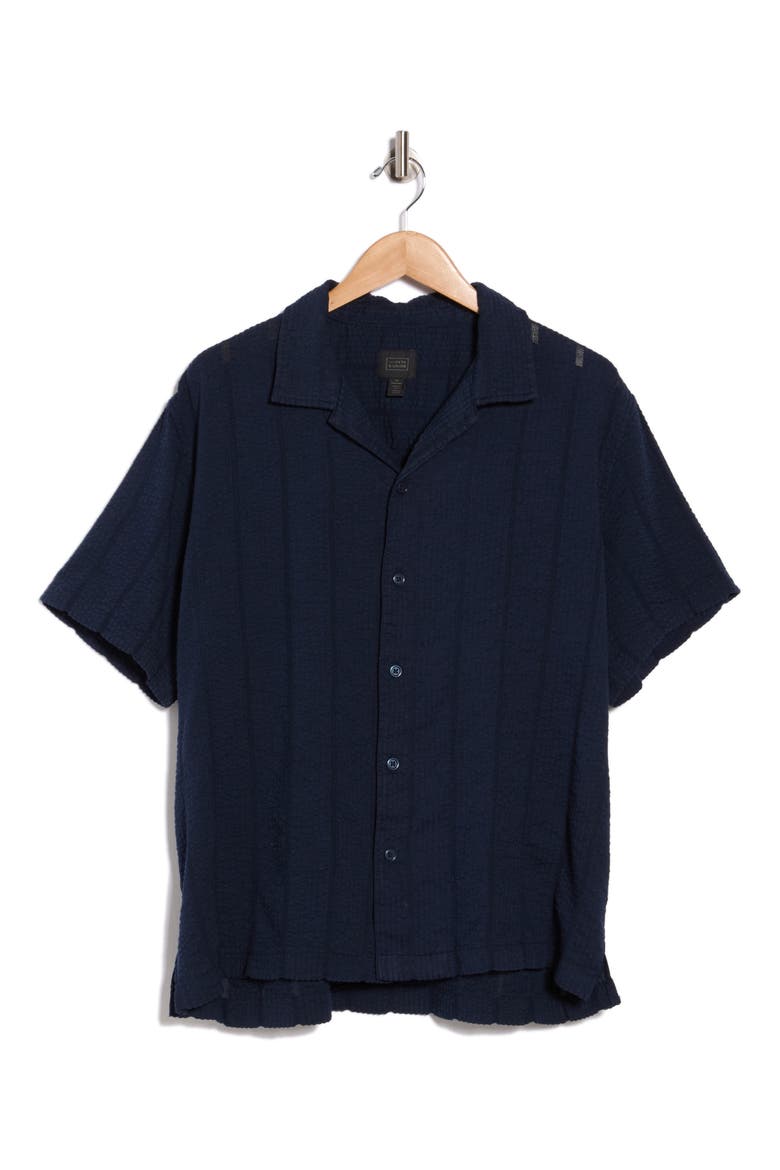 Short Sleeve Seersucker Café Shirt, Alternate, color, NAVY STILL