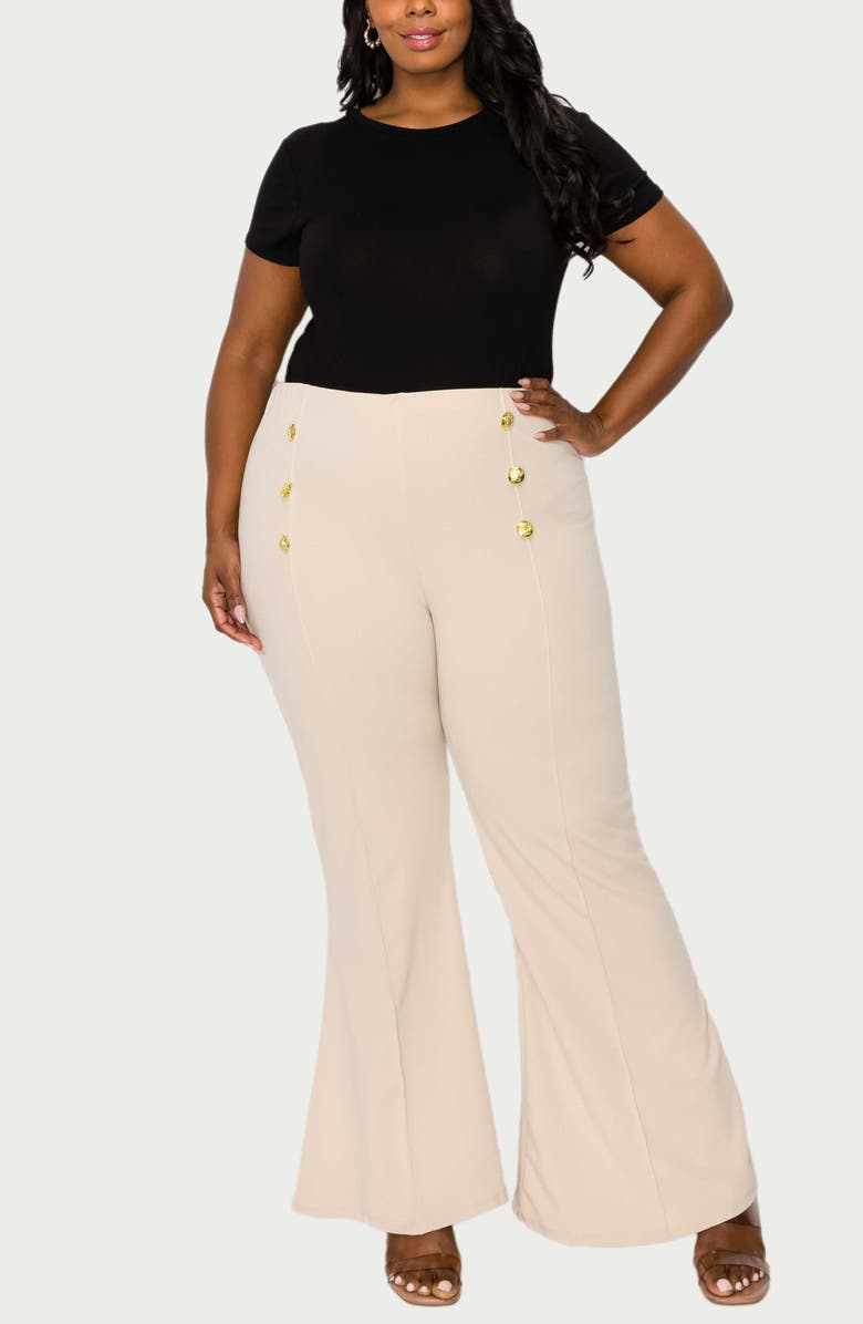 L I V D Button High Waist Flare Pants, Alternate, color, Taupe