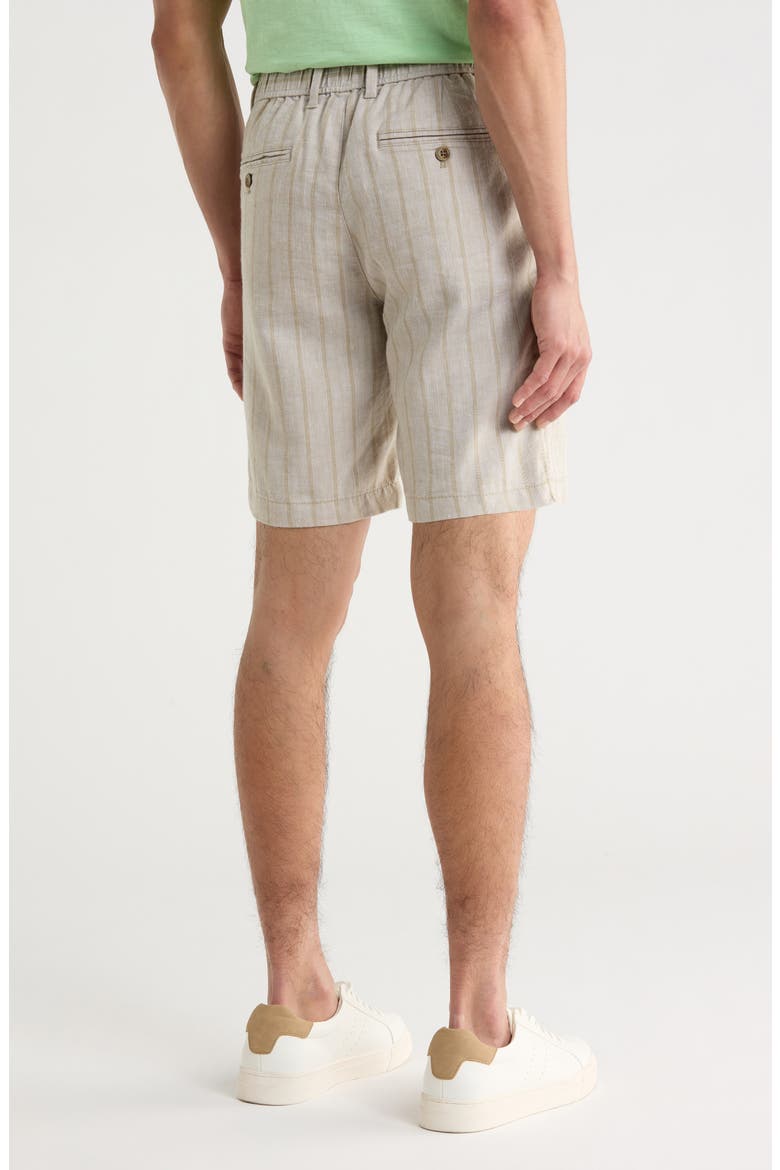 Isla Sands Pleated Stripe Linen Blend Shorts, Alternate, color, STONE KHAKI