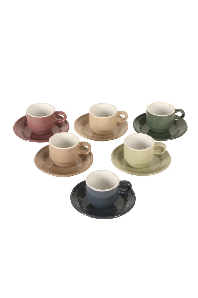 Sensations Stoneware Espresso Cup Set with Metal Rack, Alternate, color, MultiColors