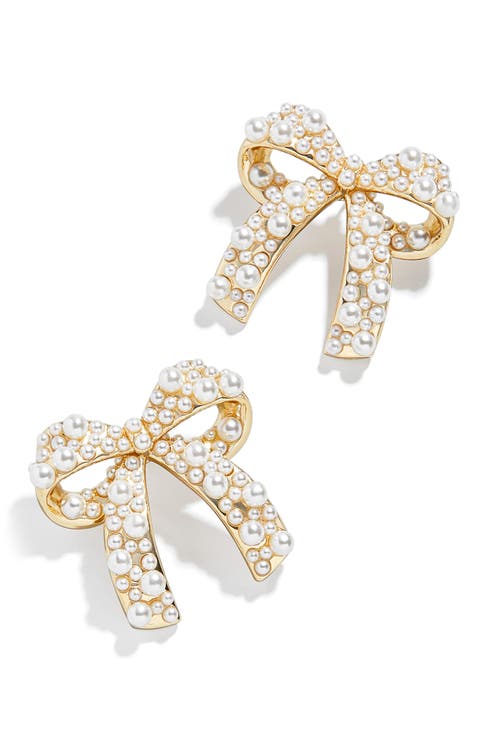 Bow Imitation Pearl Stud Earrings