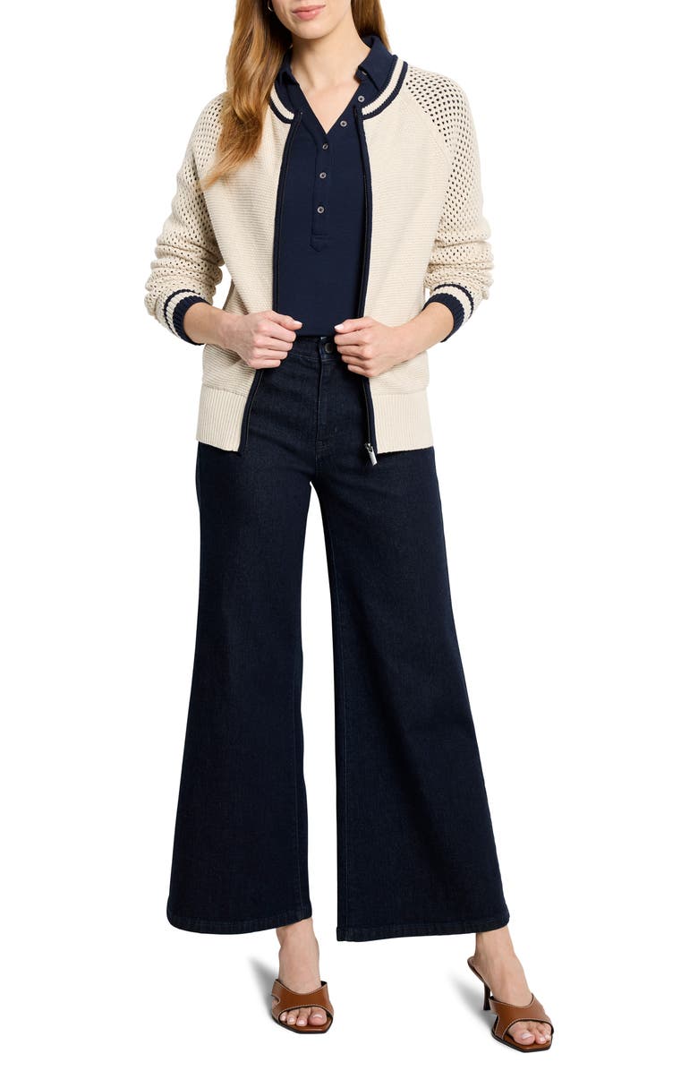 NIC+ZOE Open Stitch Front Zip Cotton Blend Cardigan, Alternate, color, Neutral Multi