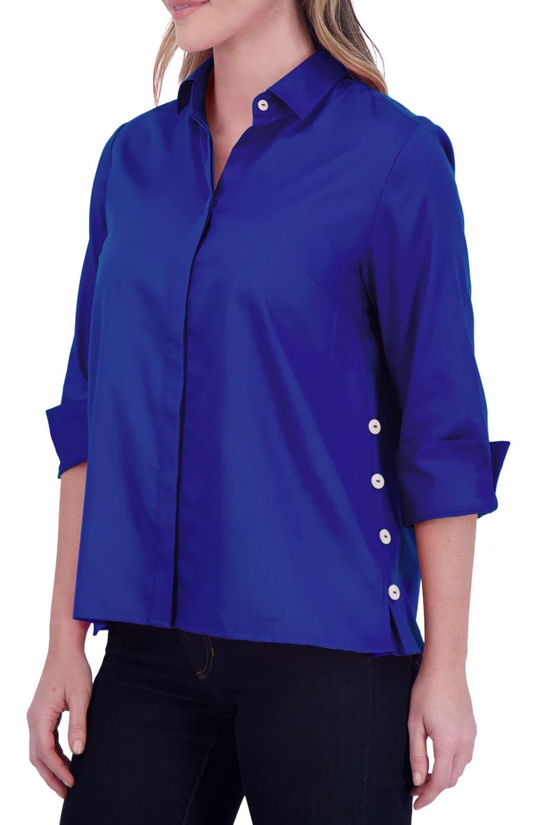 Foxcroft Beatrice Side Button Accent Shirt, Alternate, color, Sapphire