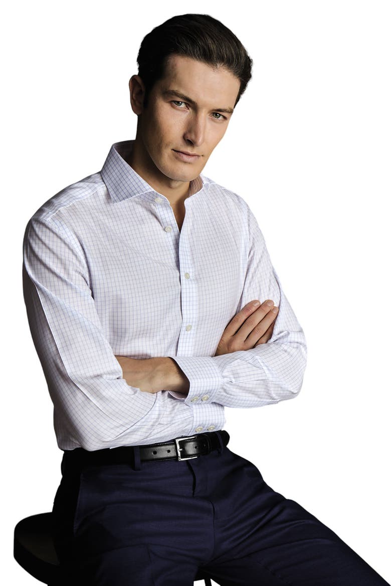 Check Non-Iron Twill Cutaway Slim Fit Shirt Single Cuff, Alternate, color, Lilac Purple