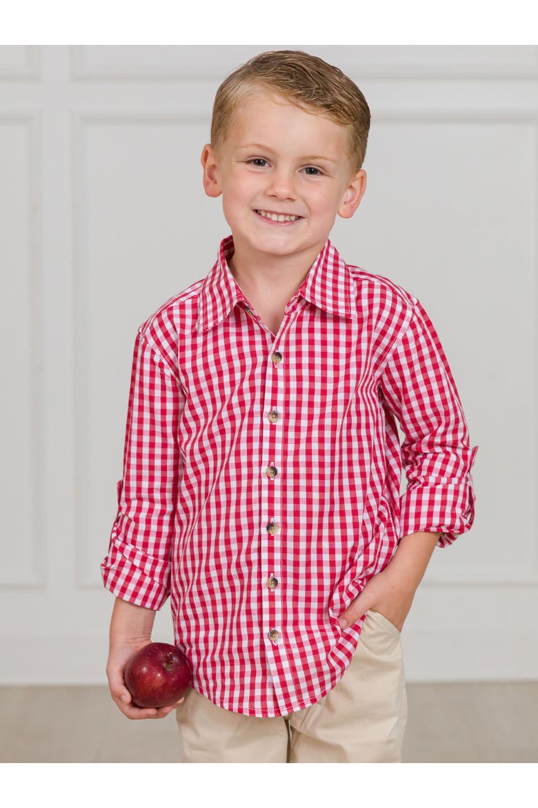 Boys Long Sleeve Button Down Shirt, Alternate, color, Classic Red Gingham