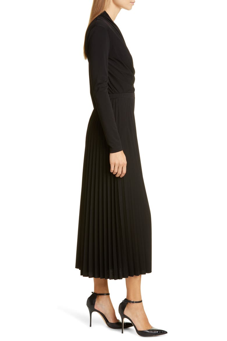 Vieste Long Sleeve Pleated Wide Leg Jersey Jumpsuit, Alternate, color, BLACK
