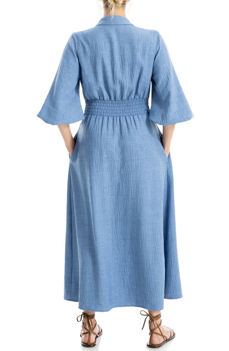 MAX STUDIO Balloon Sleeve Pleated Maxi Shirtdress, Alternate, color, Heather Chambray