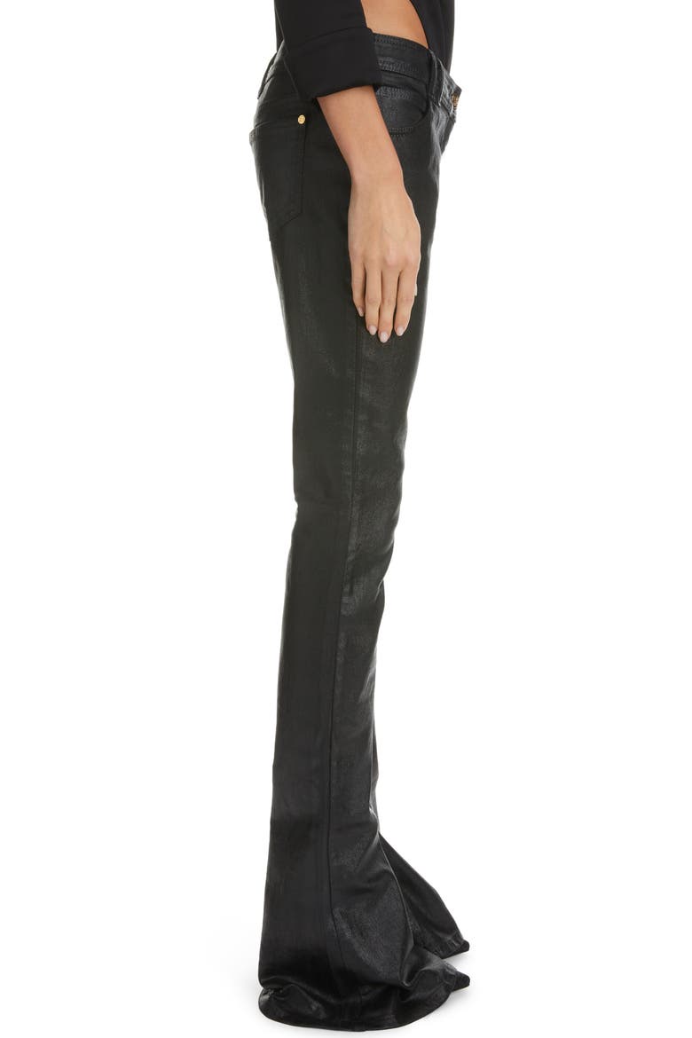 Coated Low Rise Flare Cuff Bootcut Jeans, Alternate, color, NOIR