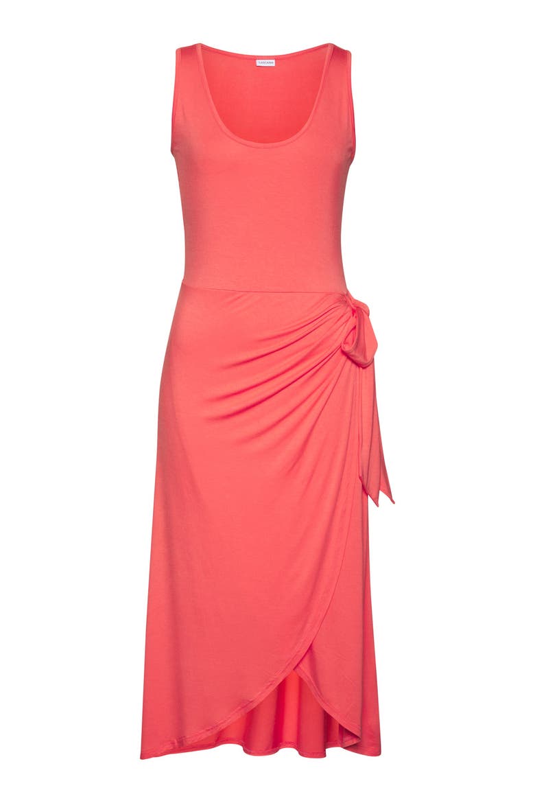 Sleeveless Wrap Look Dress, Alternate, color, Coral
