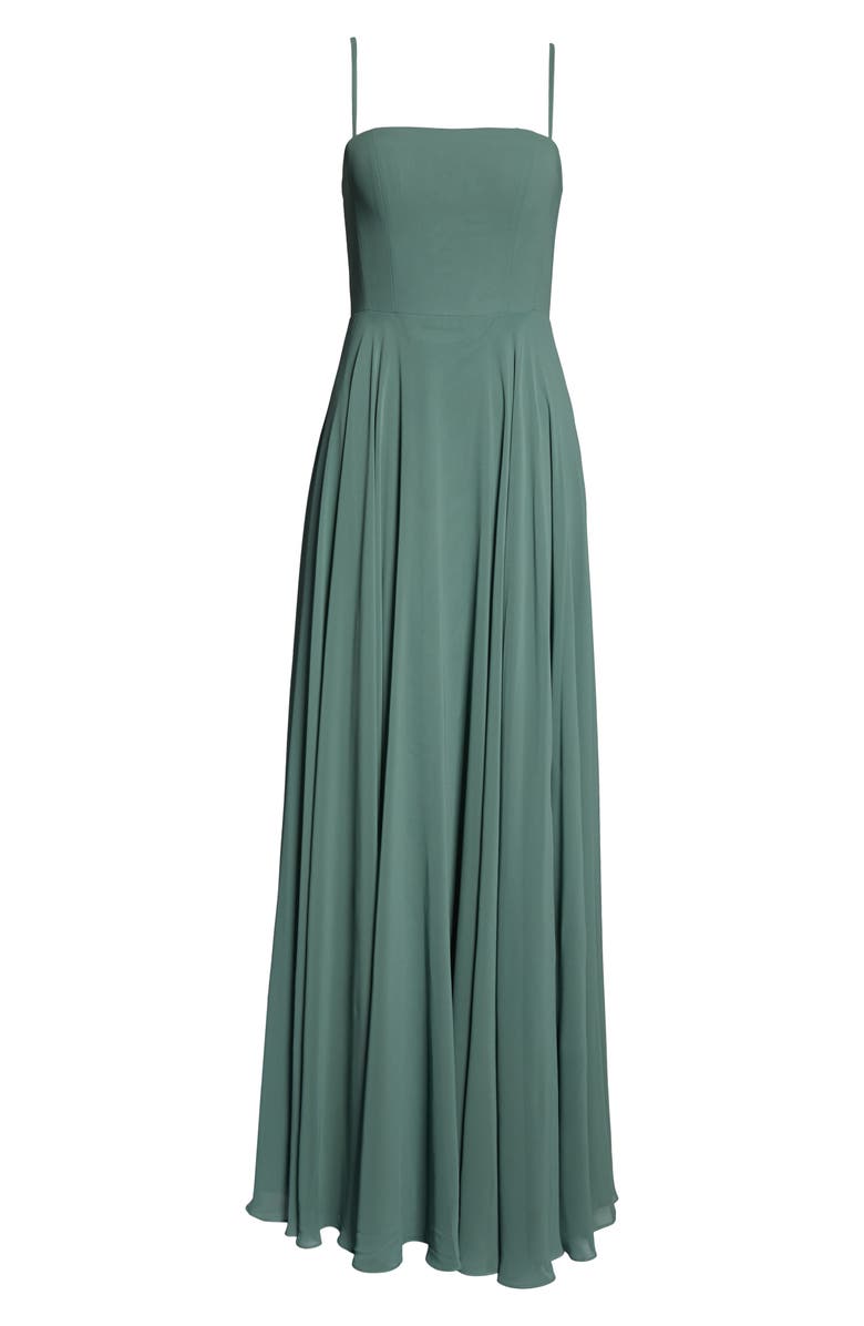 Jenny Yoo Kiara Tie Back Chiffon A-Line Gown, Alternate, color,