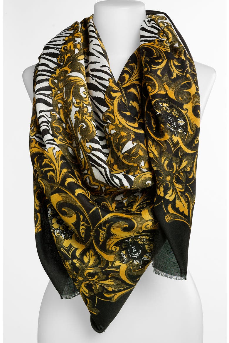 'Baroque Animal' Scarf, Main, color, IVORY/ BLACK