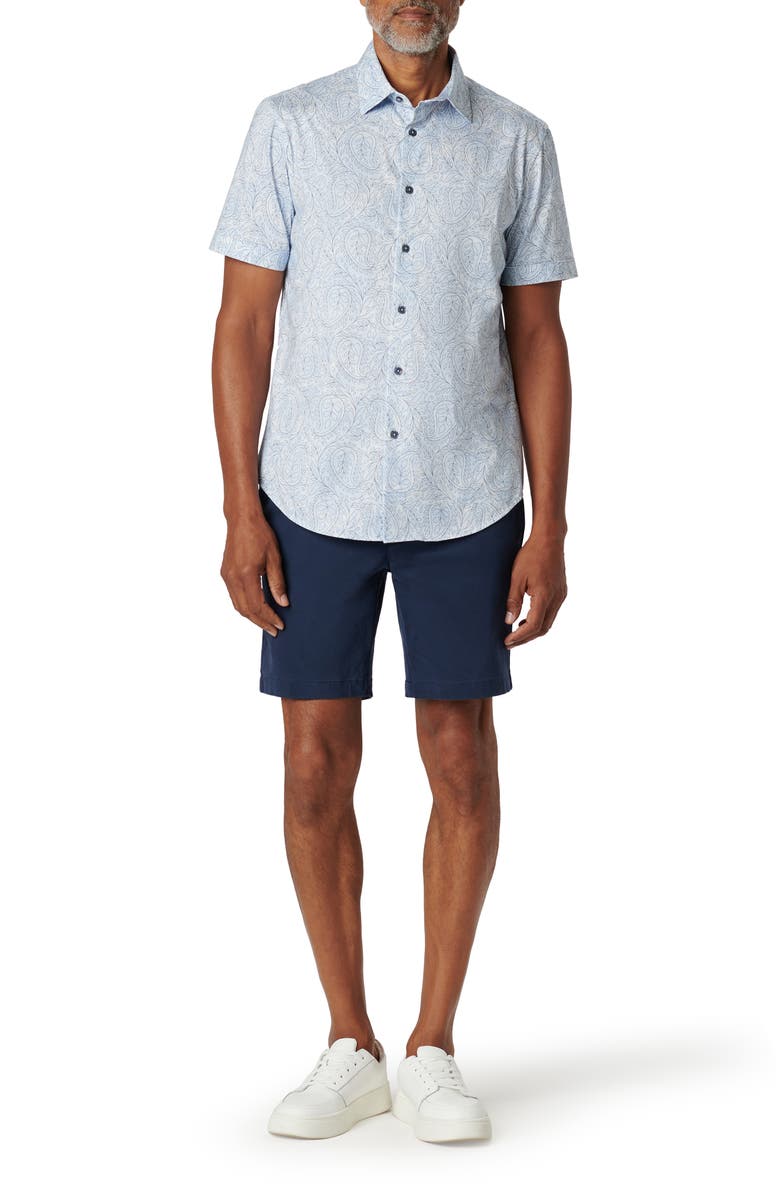 Bugatchi Miles OoohCotton<sup>®</sup> Floral Short Sleeve Button-Up Shirt, Alternate, color, Sky
