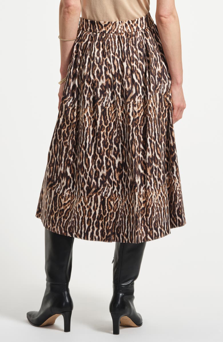 Isaac Mizrahi New York Stretch Cotton Sateen Midi Skirt, Alternate, color, Leopard