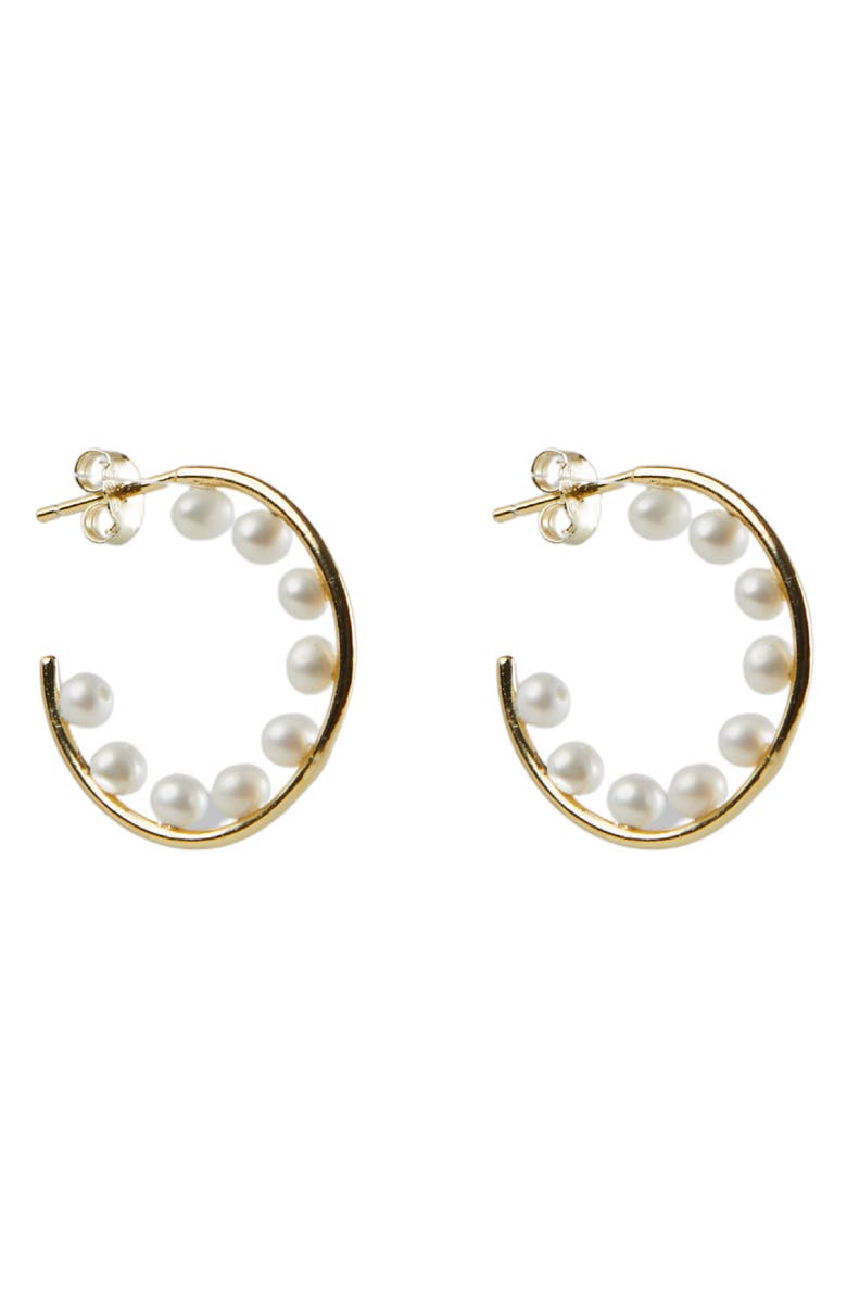 Argento Vivo Sterling Silver Imitation Pearl Hoop Earrings, Main, color, Gold