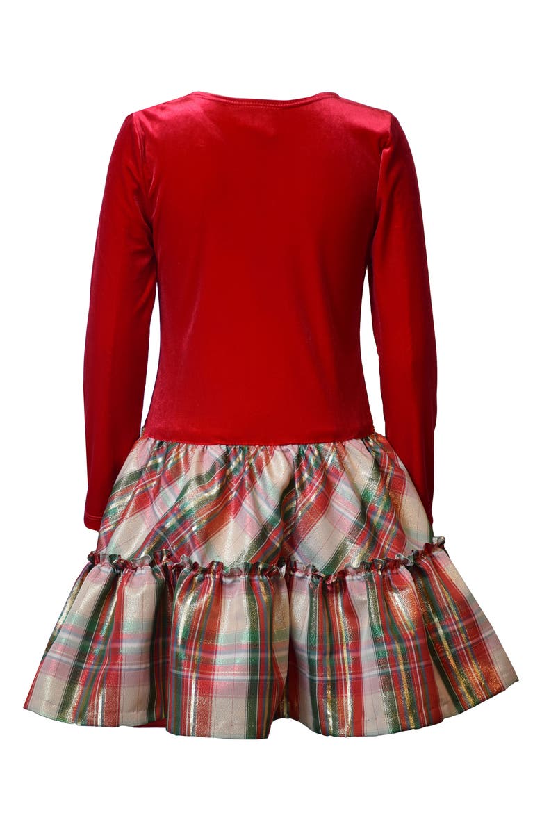 Iris & Ivy Kids' Long Sleeve Velvet & Plaid Dress, Alternate, color, Red