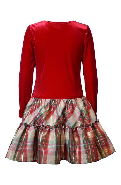 Iris & Ivy Kids' Long Sleeve Velvet & Plaid Dress In Multi