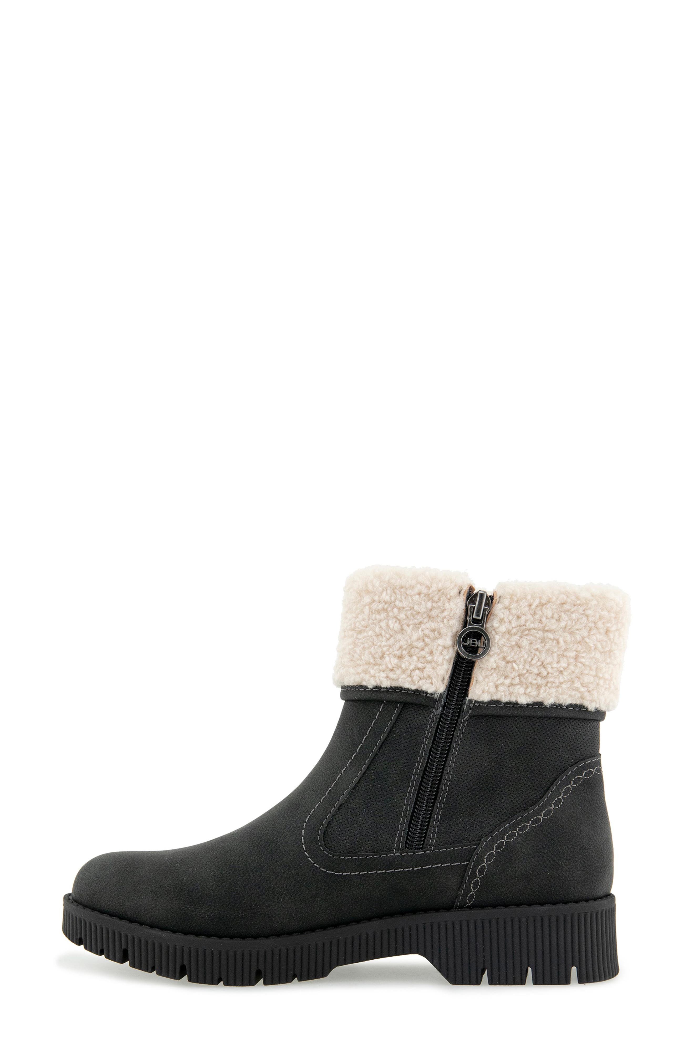 Alexia Water Resistant Bootie with Faux Shearling Trim, Alternate, color, BLACK