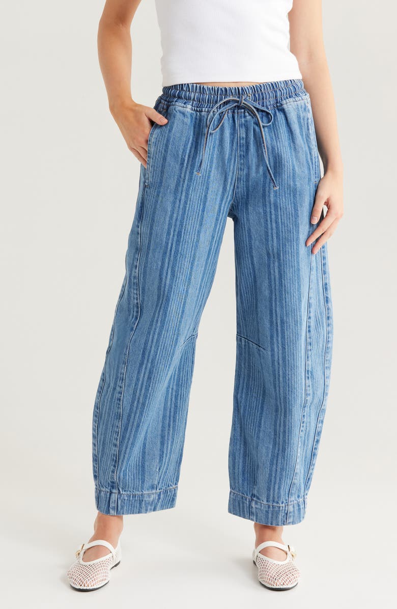Damson Madder Felix Laser Stripe Barrel Leg Drawstring Jeans, Main, color,