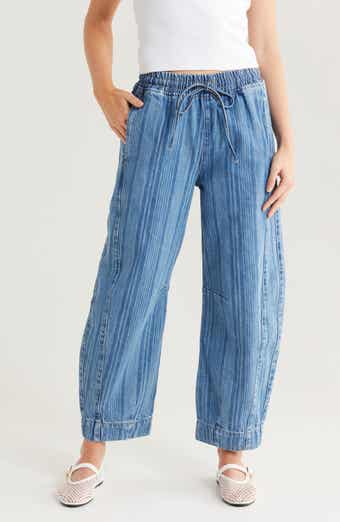 Damson Madder Felix Laser Stripe Barrel Leg Drawstring Jeans