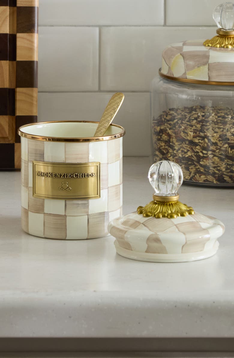 MACKENZIE CHILDS Mocha Check Demi Enameled Steel Canister, Alternate, color, Mocha