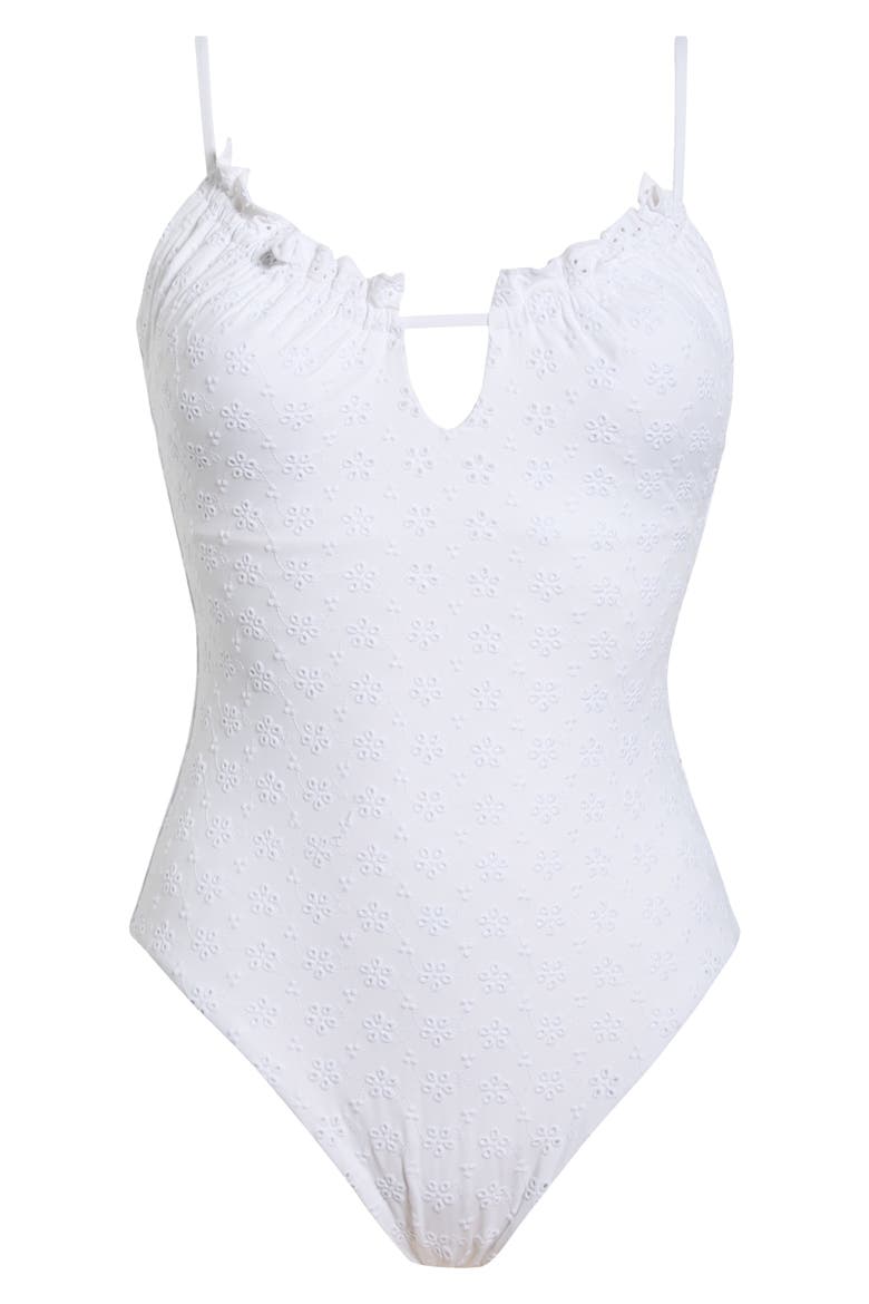 Eyelet Keyhole One-Piece Swimsuit, Alternate, color, WHITE
