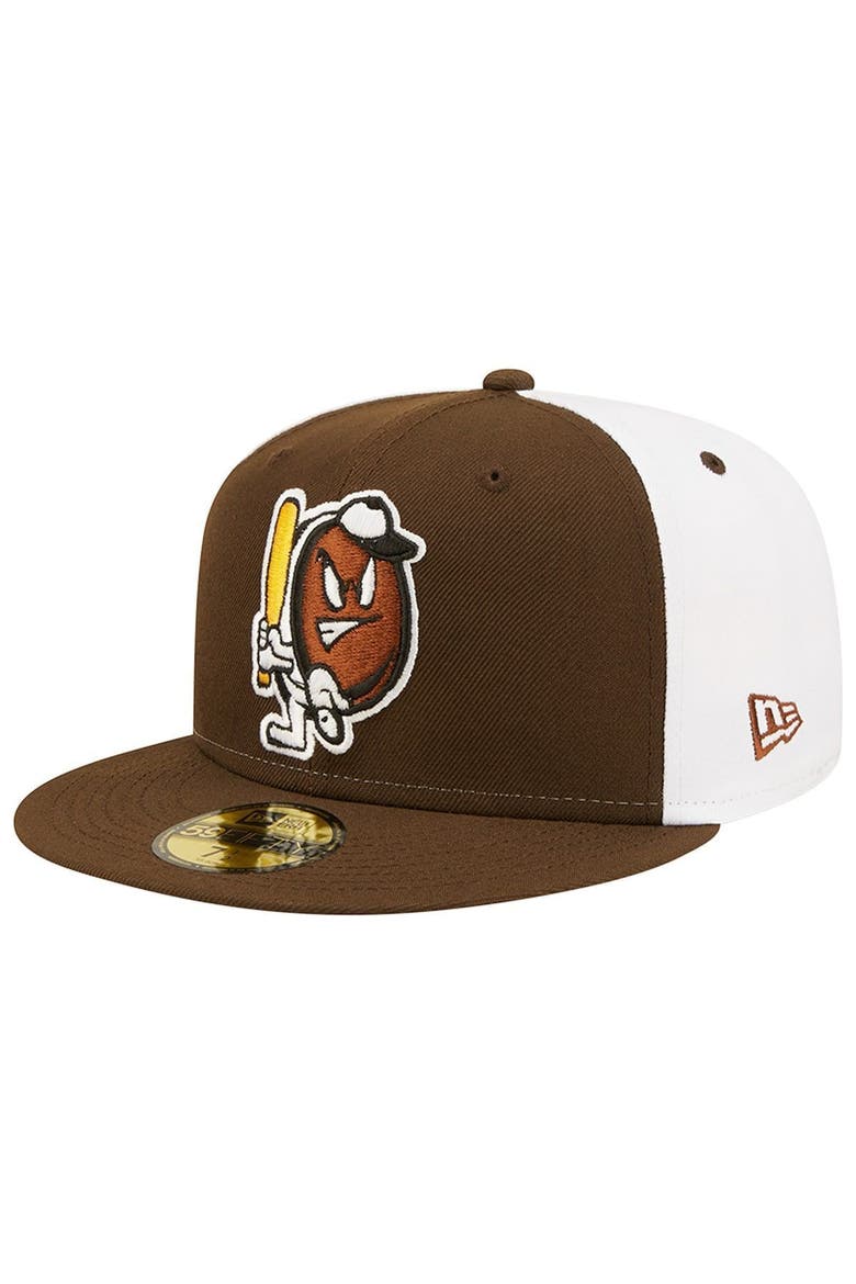 Men's New Era Brown/White Portland Sea Dogs Theme Night 59FIFTY Fitted Hat, Alternate, color, Brown