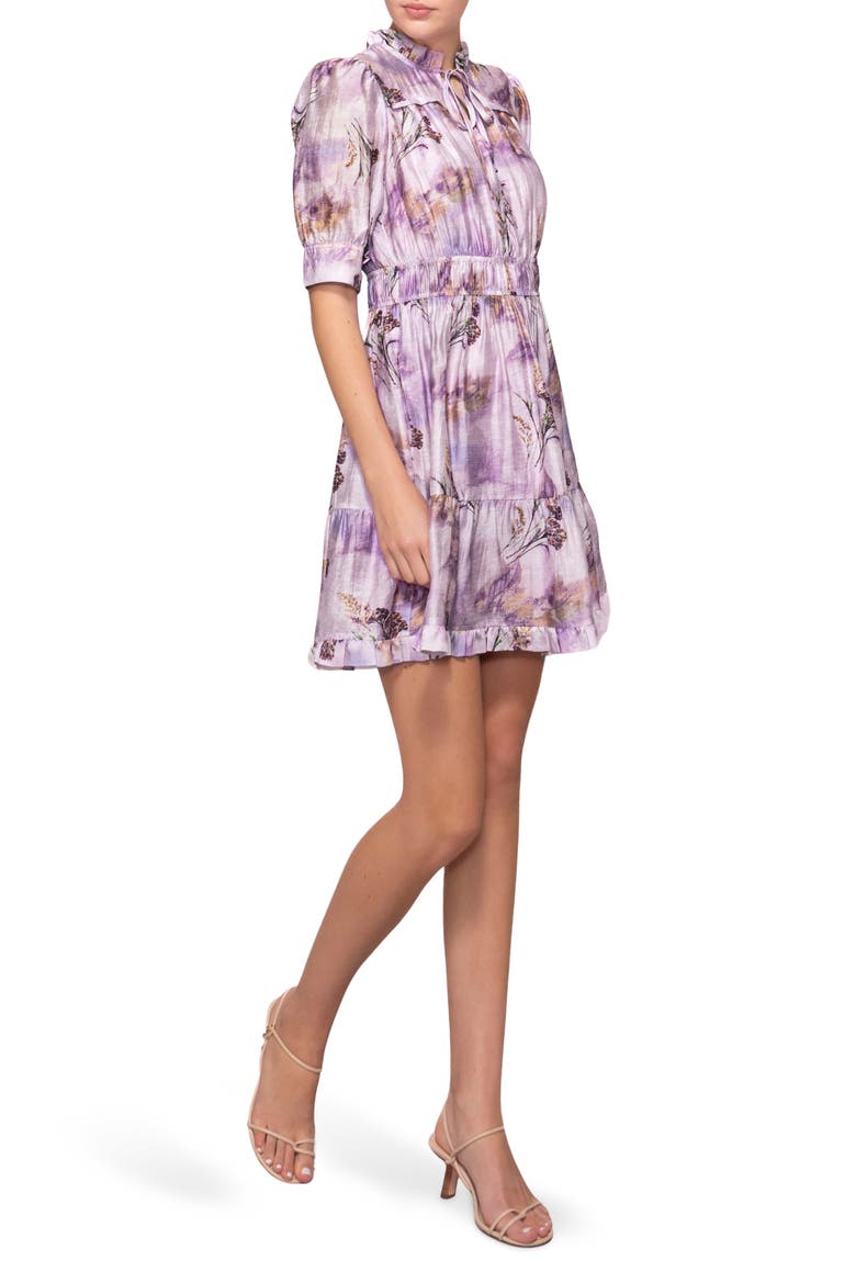Printed Shirred Dress, Main, color, LILAC MULTI