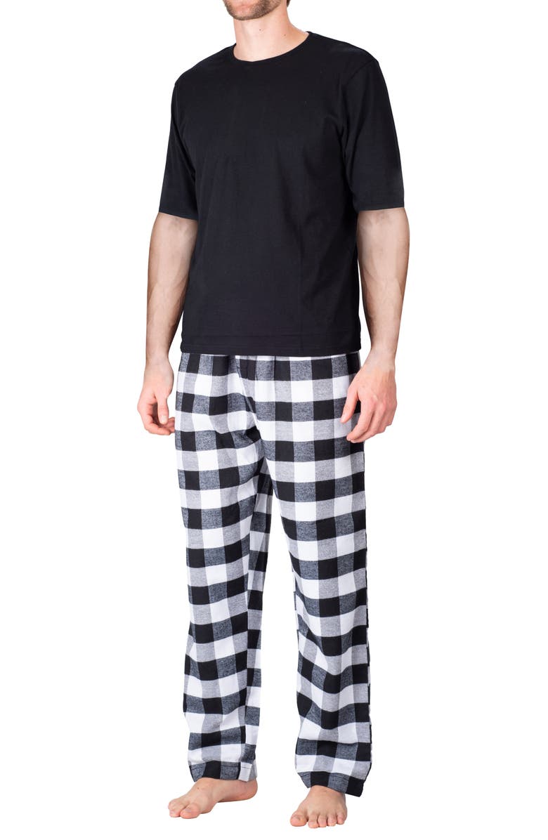 SLEEPHERO Knit Brushed Grid Flannel Pajamas, Alternate, color, Black And White Check