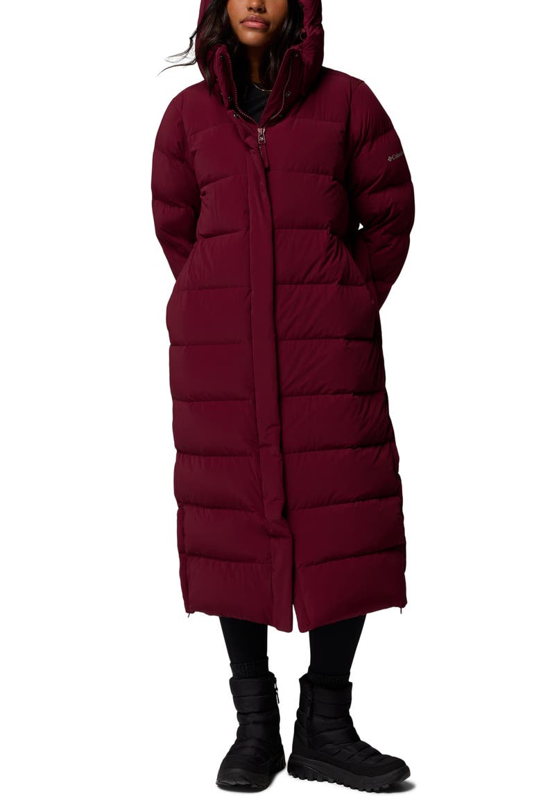 Amaze Puff Long Hooded Jacket, Main, color, RICH WINE 624