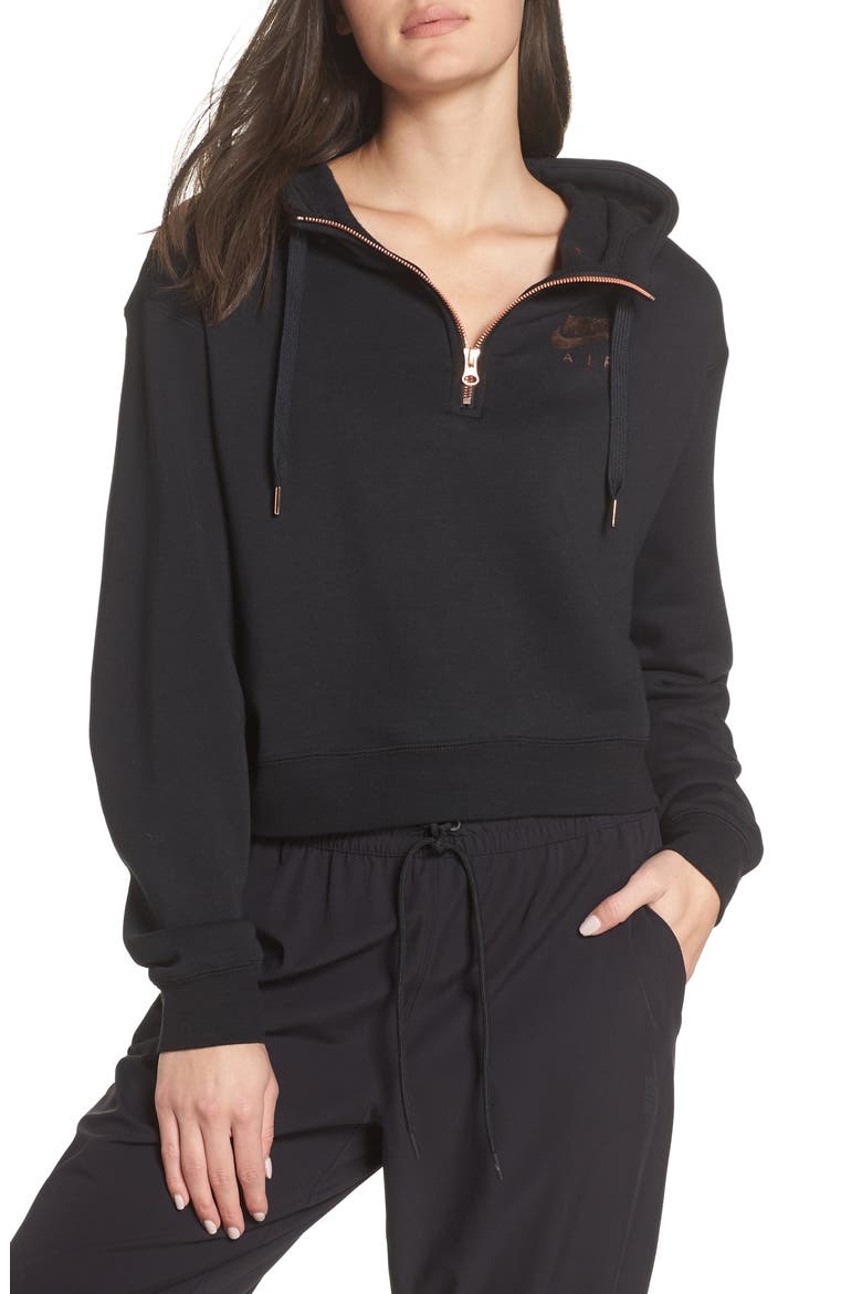 Sportswear Women's Half Zip Fleece Hoodie, Main, color, BLACK/ BLACK/ ROSE GOLD
