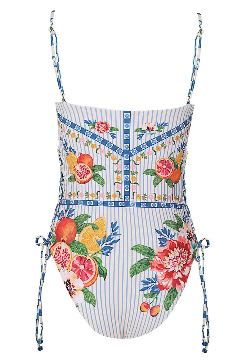 Posh Basket Lace-Up Side One-Piece Swimsuit, Alternate, color, MULTICOLOR
