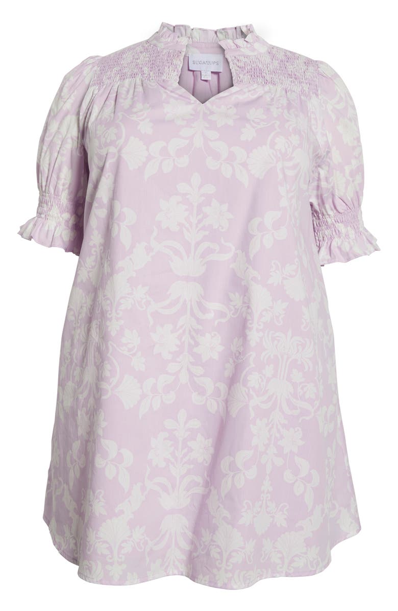 SUGARLIPS Emme Floral Print Cotton Shift Dress, Alternate, color, Lavender Purple/ White