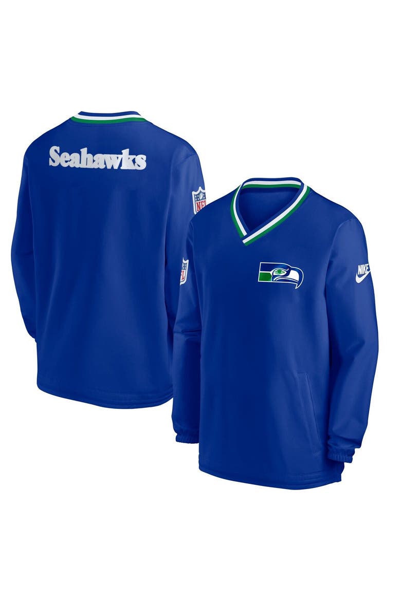 Men's Nike  Royal Seattle Seahawks Throwback V-Neck Pullover Windbreaker, Main, color, Royal