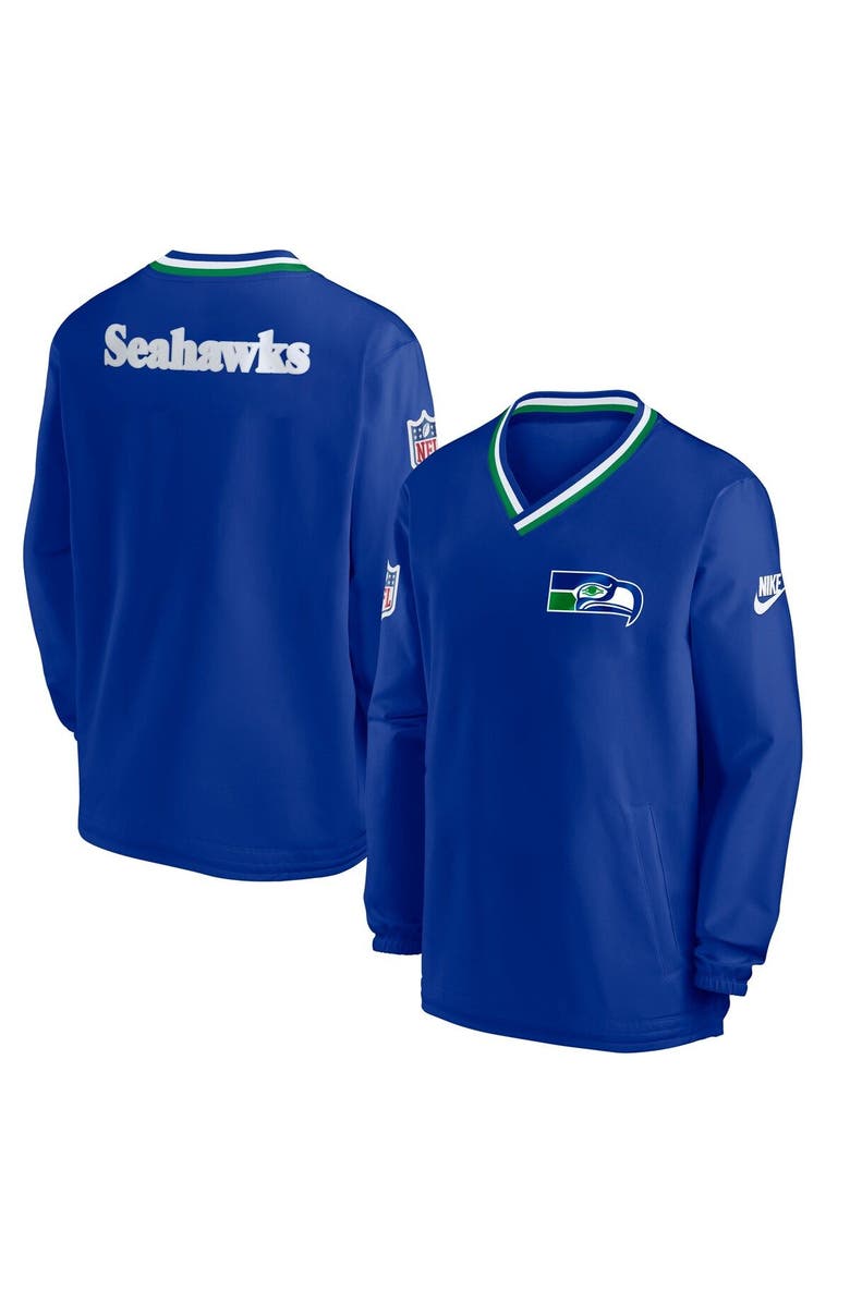 Nike Men's Nike Royal Seattle Seahawks Throwback V-Neck Pullover Windbreaker, Main, color, Royal